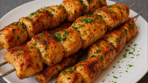 Schaschlik vom Hähnchen mit Kartoffeln